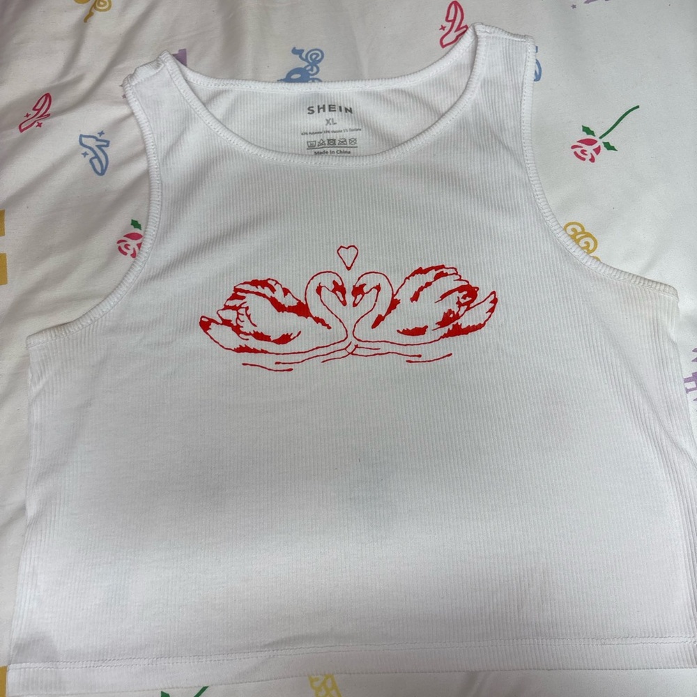 White Swan Graphic Crop Tank